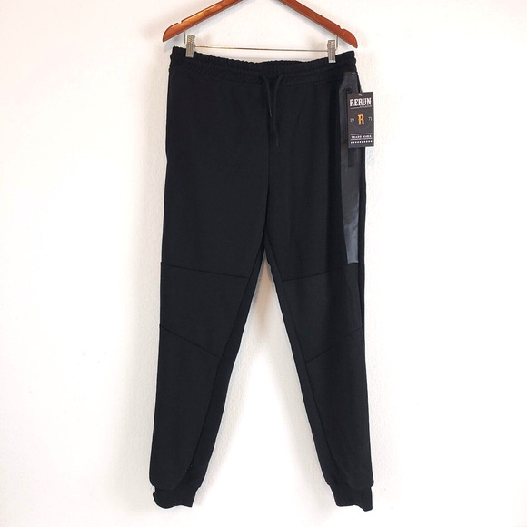 NEW!!! Rerun Black Mens SIZE L Joggers Loose Sweat Pants Drawstring Zip Pockets - Picture 1 of 7